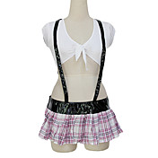 Tease White and Pink Check Pattern Suspender Skirt School Uniform (2 Pieces)