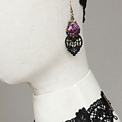 Handmade Violet Black Lace Gothic Lolita  Earrings