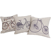 Conjunto de 3 País de bicicleta algodão / linho fronha decorativa