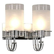 80W Modern Wall Light with 2 Cylinder Frosted Glass Shades in Polished Chrome