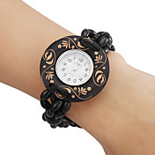 Madeira analógico relógio pulseira de quartzo das mulheres (preto)