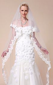 à deux vitesses voile chapelle de mariage avec de la dentelle applique bord