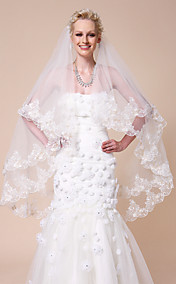 one-tier kathedraal bruiloft sluiers met kant applique rand