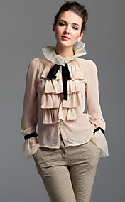 ts jakkeslaget ruffle foran bluse skjorte