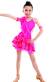 spandex para niños con volantes y abalorios vestido de baile latino para el desempeño