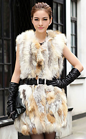 Collarless Sleeveless Belted Fox Fur Party Vest