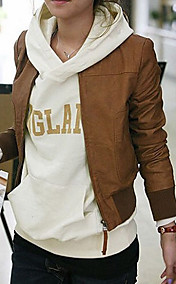 Standing Collar Long Sleeve Career/ Casual PU Jacket With Pockets (More Colors)