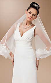 One-tier Tulle With Applique Fingertip Veil (More Colors)