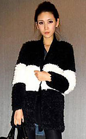 Long Sleeve Collarless Casual Faux Fur Coat
