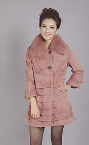 Long Sleeve Fox Fur Turndown Collar Rabbit Fur Coat(More Colors)