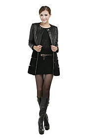 Fashion Long Sleeve Collarless Rex Rabbit Fur Bottom Hem Casual Lambskin Leather Jacket