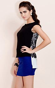 TS Contrast Color Gilding Lace Embroidery Sleeveless Shirt