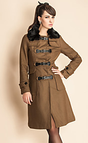 TS Rabbit Fur Collar Leather Button Tweed Coat
