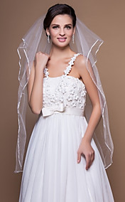 2 Layers Fingertip Wedding Veils With Ribbon/Finished Edge (More Colors)