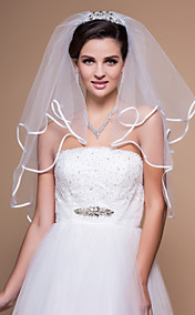 Two-tier Elbow Wedding Veil With Ribbon/Finished Edge