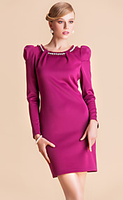TS Handmade Beads Collar Puff Sleeve Slim Sheath Jersey Dress