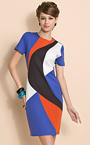 TS Geometric Contrast Color Short Sleeve Sheath Jersey Dress