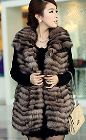 Turndown Collar Fox Fur Casual/Party Vest