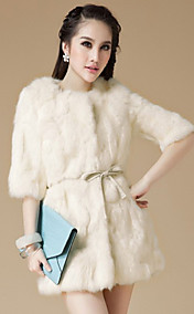 3/4 Sleeve Collarless Rabbit Fur Casual/Party Coat(More Colors)