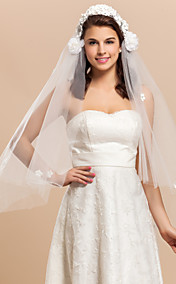 2 Layers Floral Fingertip Wedding Veil With Cut Edge