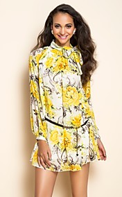 TS Print Chiffon Long Sleeve Dress