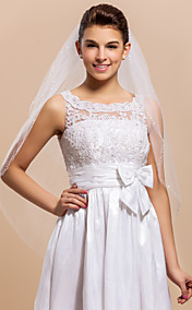 2-tier Elbow Tulle Wedding Veil With Beaded Edge