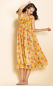 TS Print Orange Strap Chiffon Midi Dress