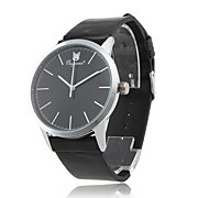  Japanese PC Movement Black PU Band Wrist Watch Silver Case Black Dial