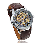  Men's Automatic PU Leather Wrist Watch with Hollow Engraving