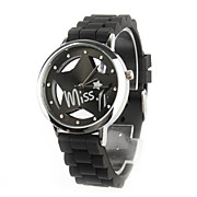  Hollow Out Star Pattern Design Unisex Quartz Wrist Watch with Crystal Decoration - Black