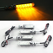  Amber 12-LED Motorcycle Turn Signals with Chrome Plated Casing -12V