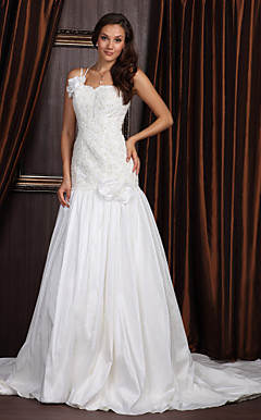 A-line One Shoulder Court Train Taffeta Wedding Dress