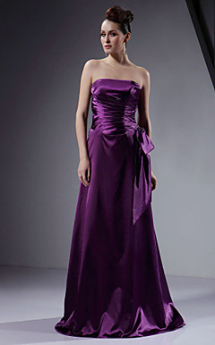 A-line Strapless Floor-length Stretch Satin Bridesmaid/Wedding Party Dress