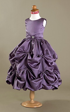 Ball Gown Scoop Tea-length Satin Flower Girl Dress