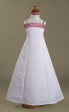 A-line Spaghetti Straps Floor-length Satin Flower Girl Dress