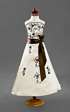 A-line Spaghetti Straps Floor-length Satin Flower Girl Dress