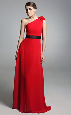 Chiffon Stretch Satin Column One Shoulder Floor-length Evening Dress inspired by Amy Poehler at Golden Globe