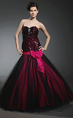 Trumpet/ Mermaid Sweetheart Floor-length Sequined Tulle Prom Dress