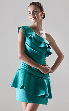 A-line One Shoulder Short/Mini Satin Cocktail Dress
