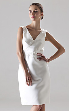 Sheath/Column V-neck Knee-length Satin Bridesmaid/Wedding Party Dress