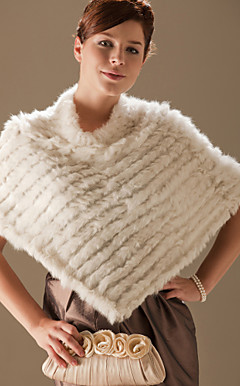 Genuine Rabbit Fur/ Fox Fringed Fur Poncho/ Wraps
