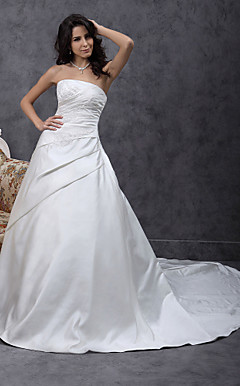 A-line Chapel Train Satin Wedding Dress