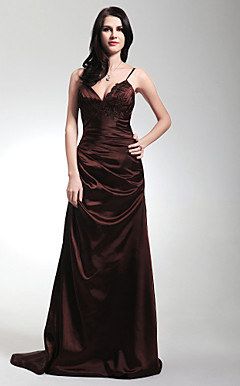 Sheath/Column Spaghetti Straps Sweep/Brush Train Stretch Satin Evening/Prom Dress