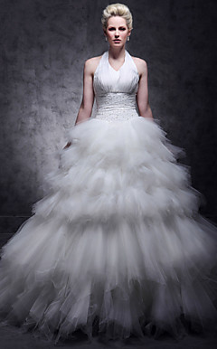 Ball Gown Halter floor-lunghezza tulle abito da sposa più livelli