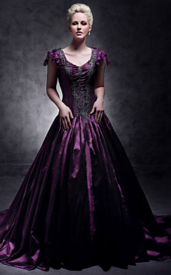 Taffeta A-line V-neck Court Train Evening Dress inspired by Taylor Swift