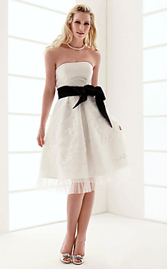 A-line Strapless Knee-length Organza Over Satin Wedding Dress