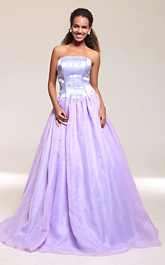 vestido de bola vestido palabra de longitud satinado / organza prom / noche