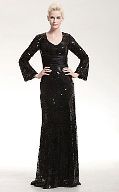 Sequined Sheath/ Column V-neck Floor-length Evening Dress inspired by Mary Hart at the 83rd Oscar