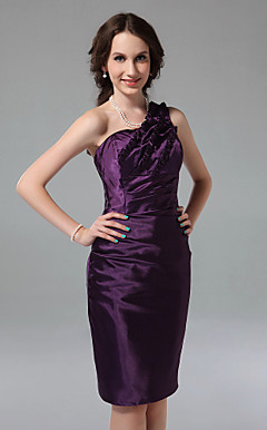 Sheath/Column One Shoulder Knee-length Stretch Satin Cocktail Dress