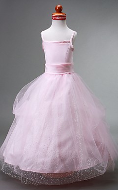 Ball Gown Spaghetti Straps Floor-length Satin Flower Girl Dress
